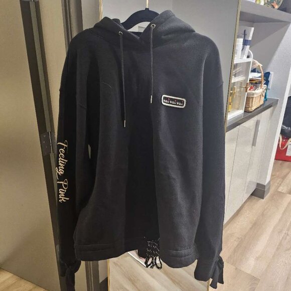 W Concept Korean Oversize [UNISEX] BLACK FEELING PINK HOODIE - Picture 1 of 6